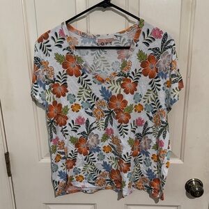 LOFT Vibrant Floral Short Sleeve Tee - Orange, Green, Blue